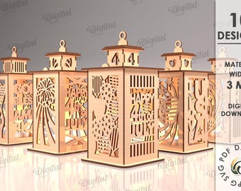 4th of July lanterns laser cut bundle, Candle holder 3D lasercut, tea light lantern laser, light SVG, Independance day tea candle holder