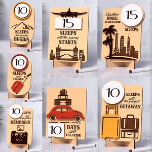 3D Vacation countdowns bundle, Days until adventure countdown laser cut, getaway svg, countdown sign with stand, dry erase board
