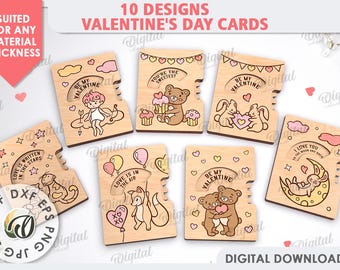 3D Valentine's day cards bundle, Valentine scroll card laser cut, cute wooden spinning ornament svg, love quotes, sliding statement card