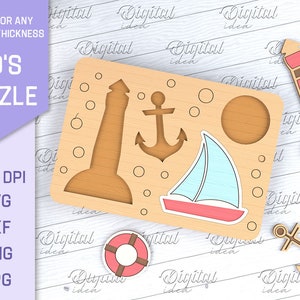 Wooden sea puzzle, 3D laser cut puzzle SVG, kids puzzles, montessori puzzle, childrens game svg, marine svg, boat svg