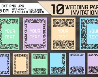 Wedding paper invitations bundle, Wedding card papercut template, floral invites, invitation template, congratulation card, custom svg