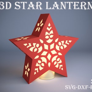 Papercut lantern template, Star shaped lamp SVG, 3D paper cut, Nightlamp, Boho, Home decor, lightbox SVG, 3D Christmas star lantern SVG