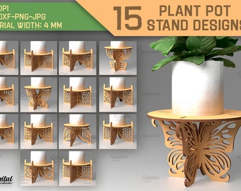 Lot de supports de pots de fleurs 3D découpés au laser, support de plantes en pot, support de pots de fleurs découpés au laser, contremarches de plantes en bois, base de support de plantes, amoureux des plantes