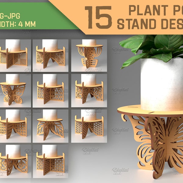 Lot de supports de pots de fleurs 3D découpés au laser, support de plantes en pot, support de pots de fleurs découpés au laser, contremarches de plantes en bois, base de support de plantes, amoureux des plantes