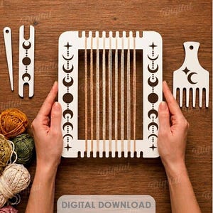 Thread Weaving Loom, Bracelet Weaving Frame Laser Cut Files, Bookmark Loom SVG, Montessori, Boho, Celestial, Yarn Craft Tools