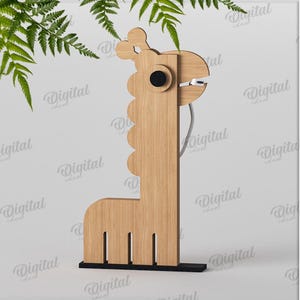 3Dマルチコードオーガナイザー、キリンワイヤーホルダーレーザーカット、木製USBケーブル収納スタンド、かわいい動物コードキーパー、ワイヤーホルダーシェルフシッター
