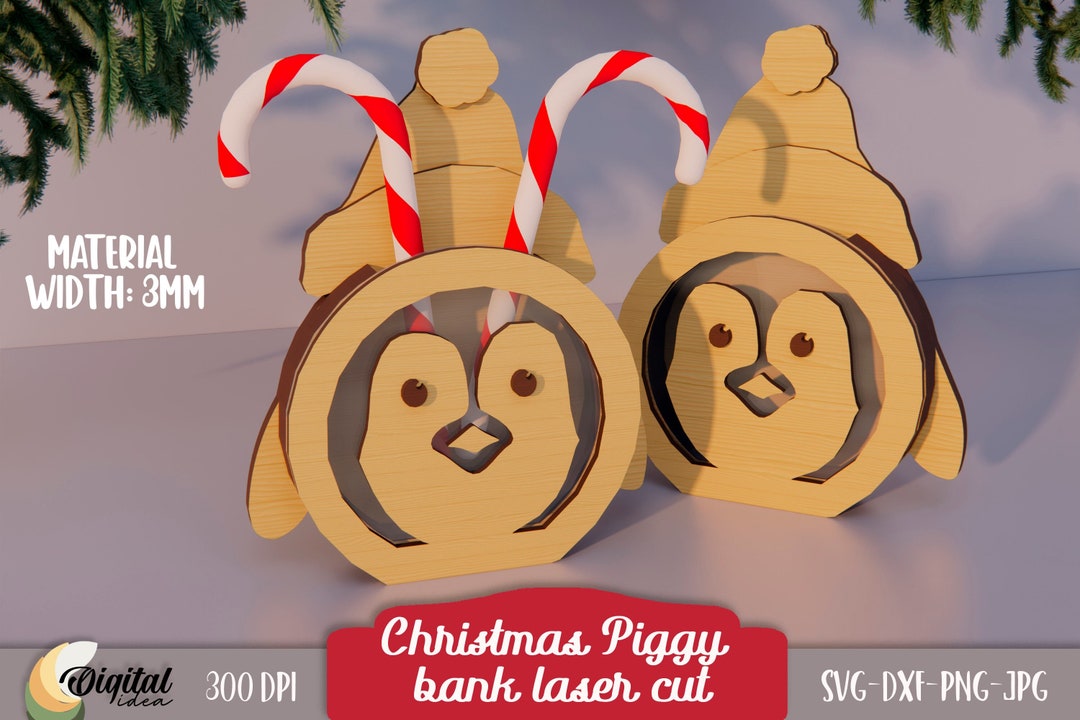 3D Christmas Penguin Piggy Bank Laser Cut Files Xmas Animals Etsy