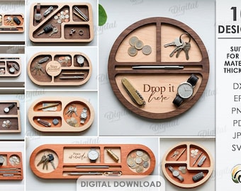 3D Pocket dump trays bundle, key tray laser cut files, home decor, key keeper svg, trinket dish tray organizer, inspirational quotes