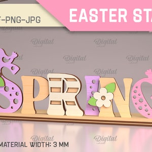 3D Spring stand, easter sign laser cut, spring sign, spring home decor, standing sign, shelf sitter svg, welcome sign svg, floral sign