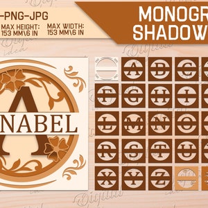 Pacote de alfabeto de monograma dividido em caixa de sombra vintage, corte de papel de caixa de sombra floral, corte de papel 3D, 26 letras, caixa de sombra personalizada, svg em camadas