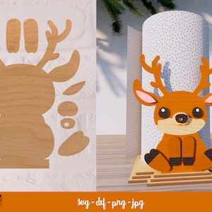 Veado de Natal 3D, porta-toalha de papel cortado a laser, porta-rolos de cozinha 3D, corte a laser em camadas, cozinha Glowforge SVG, decoração de cozinha, renas