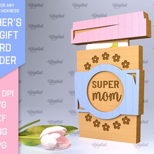 Titular de la tarjeta de regalo del Día de la Madre 3D, corte láser del titular de la tarjeta de regalo de café, caja del titular de la tarjeta, regalo de mamá, super mamá svg, amante del café svg