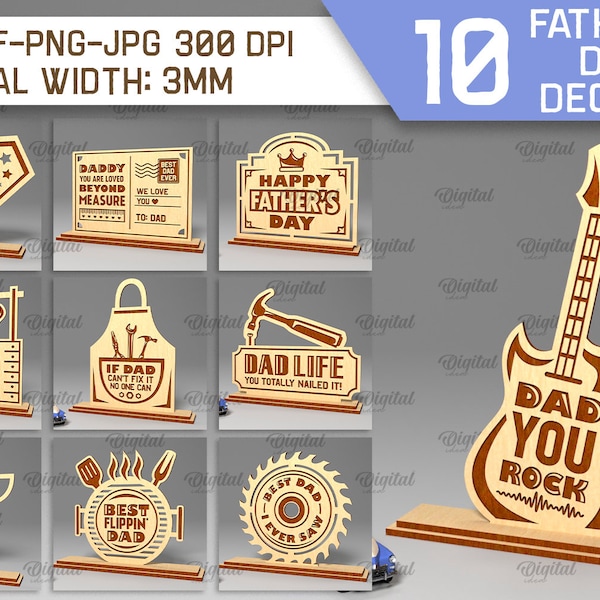 Lot de décors 3D pour la fête des pères, papa stand svg, décoration 3D découpée au laser, citations fête des pères svg, svg super papa, svg bonne fête des pères