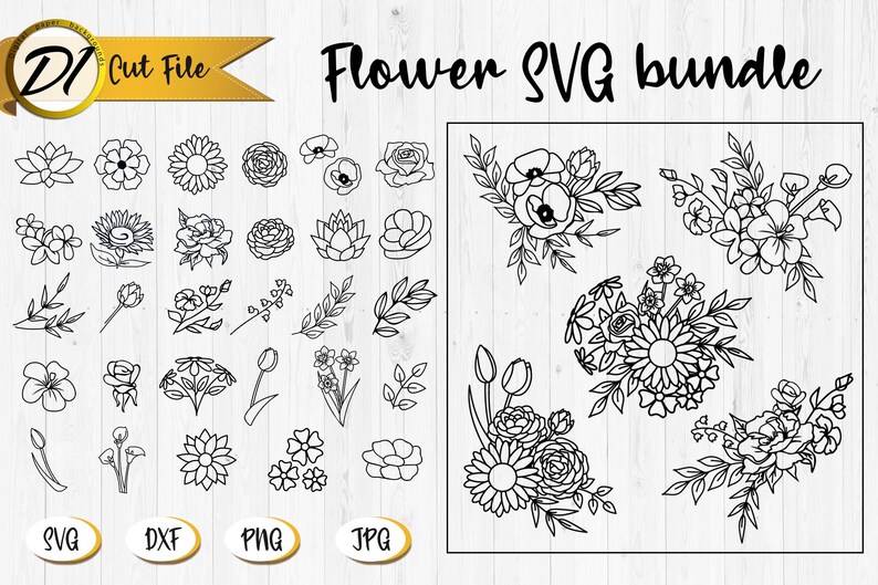 Flower Bundle Svg, Botanical SVG Bundle, Flowers Clip Art, Flower ...