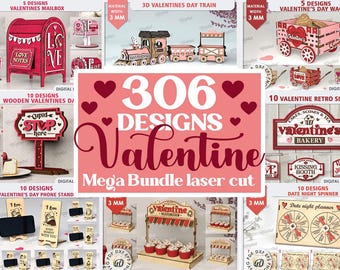 Valentinstag Laser geschnitten Mega Bundle, 306 Valentinstag Designs, 3D Valentinstag Dekor, Liebesschild aus Holz, Retro Valentinstag Briefkasten svg, Konfektbox