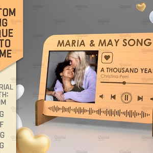Lied plaquette fotolijst, Spotify playlist SVG, gepersonaliseerde muziekspeler fotolijst met standaard, jubileumcadeau, 3D Valentijn lasergesneden