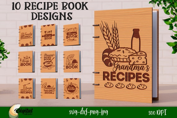 Recipe book covers bundle, Kitchen bundle, 3D cooking book lasercut, Kitchen tablet stand, Wooden engraved cookbook cover, 4 ring binder
