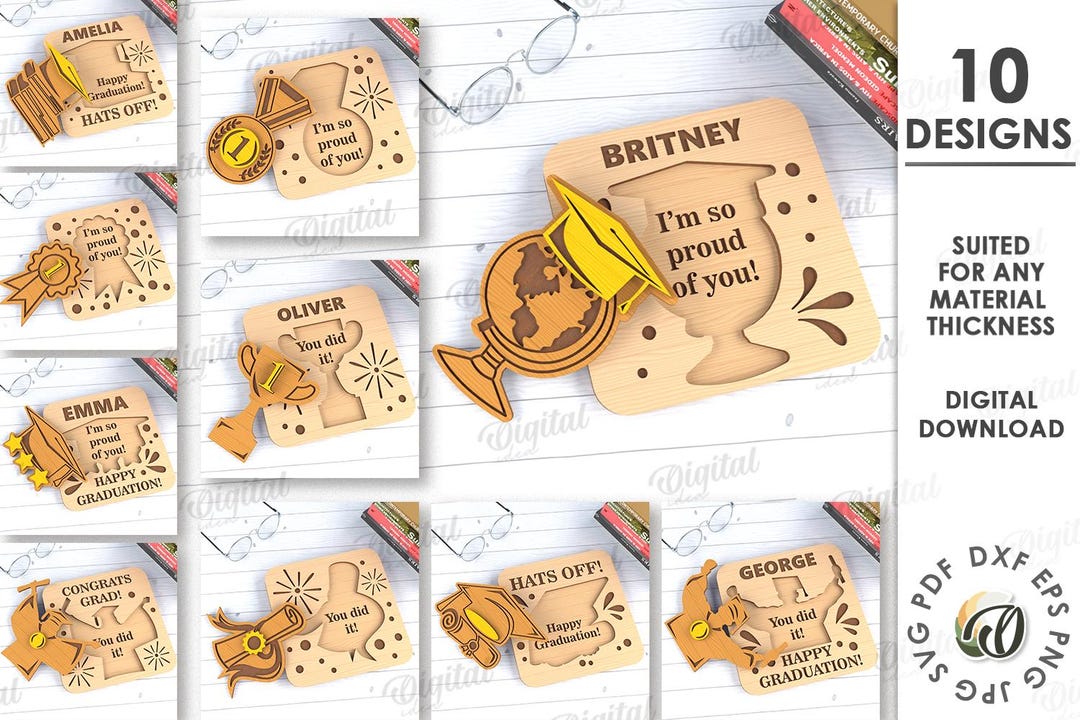 3D Graduation Cards Bundle, Wooden Card Laser Cut, Congratulation Card ...