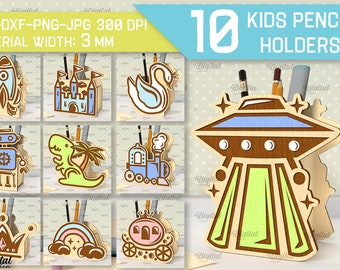 3D Holz Bleistifthalter Bundle, 3D Bleistiftständer Laserschnitt, Box Vorlage, Aufbewahrungsbox svg, Kinder Box svg, Kinderzimmer Dekor, Kinder svg