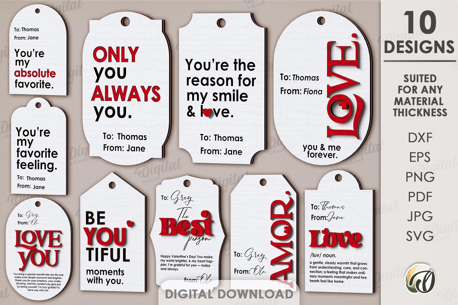3D Valentine's Day Trendy Gift Tags Bundle, Modern Present Tag