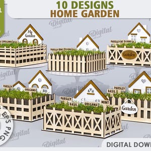 3D Hausgarten Bundle, Indoor-Planer mit Gartenstecker Laserschnitt, Minigarten, Blumenkasten, Holzhaus mit Zaun, Geschenk für Pflanzenliebhaber