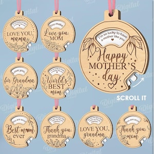 Lot d'ornements de défilement 3D pour la fête des mères, carte de défilement fête des mères découpée au laser, carte coulissante en bois, citations de fête des mères, svg cadeau grand-mère