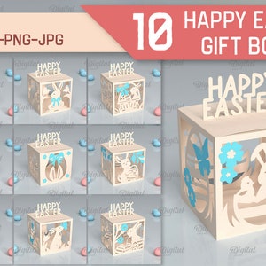 Bundle de joyeuses Pâques en papier découpé, modèle de boîte de Pâques, papier découpé 3D SVG, boîte de bonbons, boîte de cadeau svg, svg lapin de Pâques, boîte cadeau de Pâques svg