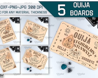 Ouija Board Laser Cut Bundle, Geisterbrett Tisch mit Planchette Laser Cut, Halloween Holzsprechende Brett, Boho svg, mystisch, magisch svg