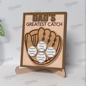 Enseigne personnalisée 3D pour la fête des pères, la plus belle capture de papa, père avec carte pour enfants découpée au laser, enseigne en bois avec support, citations de père, baseball