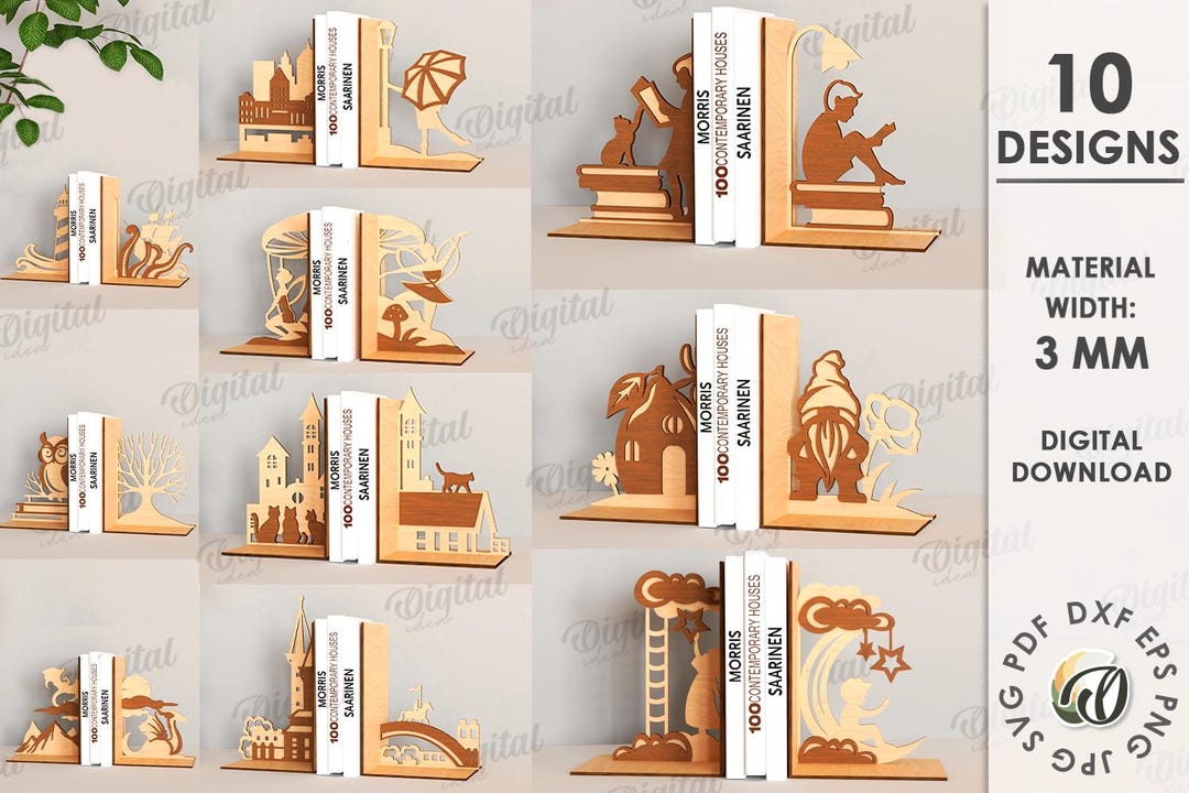 3D Bookends Bundle, Kids Bookend Laser Cut, Book Holder Glowforge