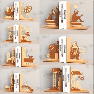 3D Bookends bundle, kids bookend laser cut, book holder glowforge, wooden book stand, book stopper, childrens nursery decor, shelf sitter
