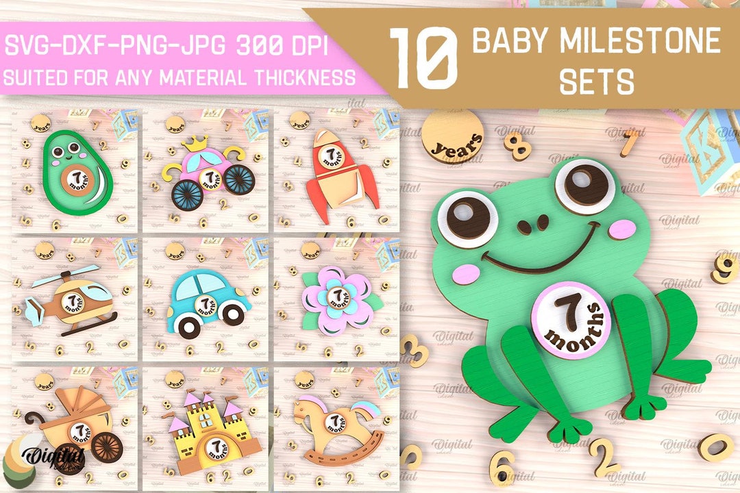 3D Baby Milestone Card Sets Bundle, Layered Baby First Year Cards Laser ...