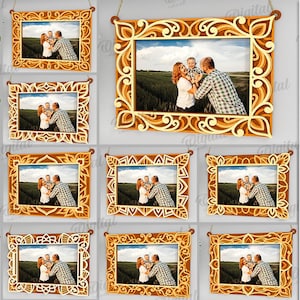 Puede incluir: Diez diseños de marcos de fotos intrincados y ornamentados para descargar digitalmente. Los marcos son adecuados para cualquier grosor de material y presentan una variedad de patrones decorativos.