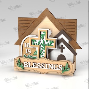 3D Christian Interchangeable house stand, tiered tray decor laser cut, home decoration display svg, wooden sign, religious quotes, banner