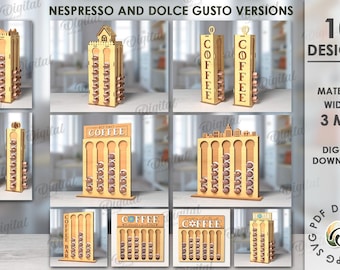 3D Kaffeepads Ständer Bundle, Dolce Gusto und Nespresso Pads Halter Lasercut, Holz Kaffeekapsel Aufbewahrungsbox, Kaffeepads Halter Display svg