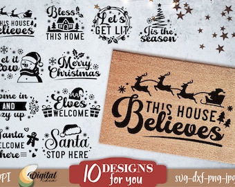 Paquete de svg de tapete de puerta de Navidad, decoración de hogar de Navidad SVG, bienvenida de Navidad, felpudo de Feliz Navidad SVG