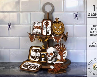 3D Halloween tier tray decor bundle, kitchen sign laser cut, gothic tiered tray set, wall sign svg, Halloween quotes, spooky home decor