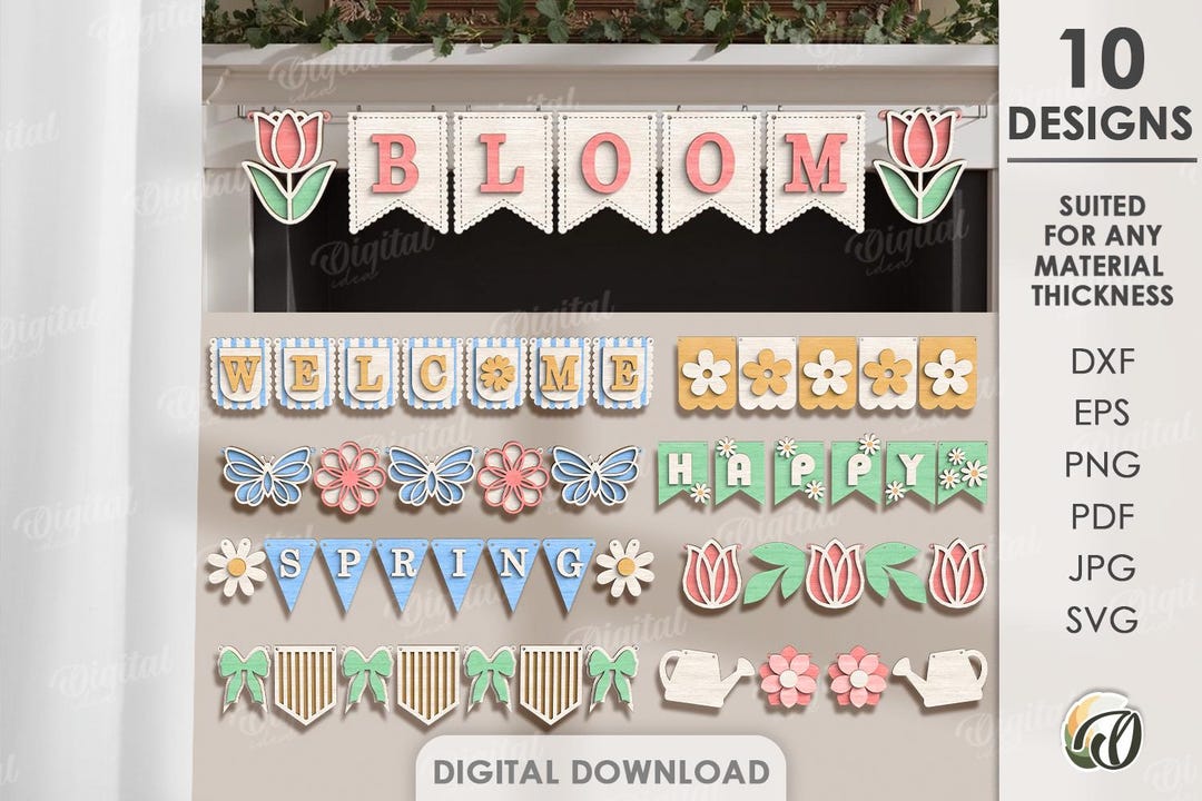 3D Spring Banners Bundle, Garland Laser Cut Files, Spring Bunting ...