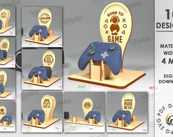 Paquete de soportes para controlador y auriculares 3D, soporte para controlador cortado con láser, citas de jugadores, organizador de controlador y auriculares de madera, SVG para juegos