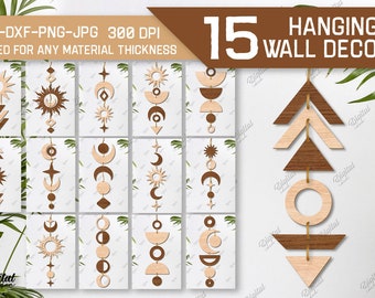 Hanging wall decor SVG bundle, boho home decor, Celestial decoration laser cut, geometric abstract shapes svg, mystic svg, modern svg