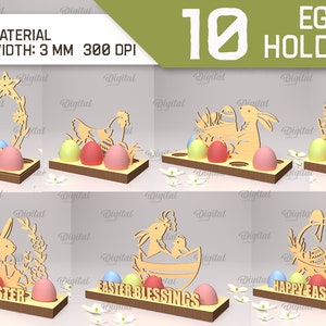 Easter egg holder bundle, 3D easter egg stand laser cut, easter egg storage svg, easter bunny egg stand SVG, easter ornament egg stand