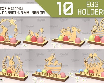 Easter egg holder bundle, 3D easter egg stand laser cut, easter egg storage svg, easter bunny egg stand SVG, easter ornament egg stand