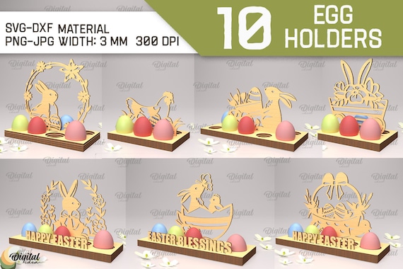 Easter egg holder bundle, 3D easter egg stand laser cut, easter egg storage svg, easter bunny egg stand SVG, easter ornament egg stand