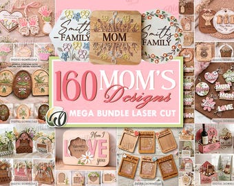 3D Happy Mother's Day megabundel lasergesneden, 160 Moederdagontwerpen, interieur, oma cadeau, bloemenhouder svg, fotolijstjes, muurhanger