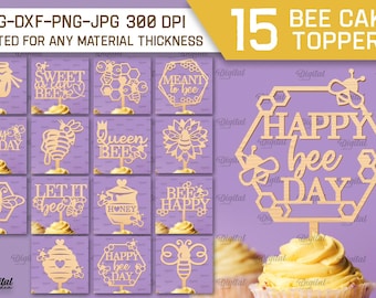 Bee Cake Toppers bundle, cupcake topper laser cut, honey bee topper svg, topper paper cut, funny bee quotes svg, birthday cake decor