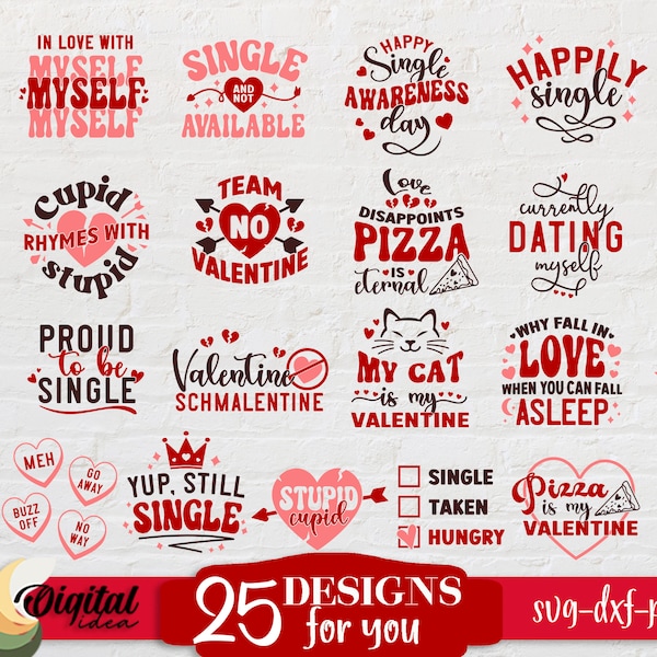 Anti Valentinstag SVG Bundle, Lustige Zitate und Sprüche zum Valentinstag, Single SVG, Valentinstag Geschenk, sarkastisches svg, freches svg Design