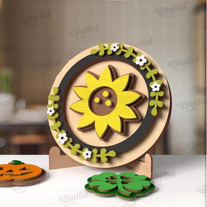 3D Interchangeable stand with frame, rustic floral home tiered tray decor laser cut, wooden display with inserts, seasonal sign, farmhouse