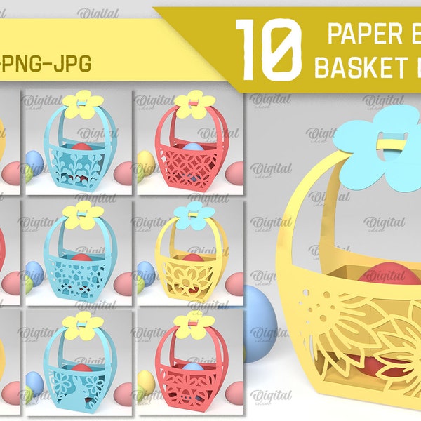 Ostern Korb Eierhalter Bundle, 3D Papierschnitt Eierhalter SVG, Eieraufbewahrung svg, niedlicher Eierkorb Papierschnitt Vorlage, Osterhase svg