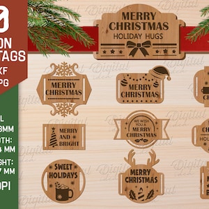 Christmas gift ribbon tags laser bundle, Xmas laser cut, present tag, gift label lasercut, ribbon tags, xmas quotes, merry christmas svg