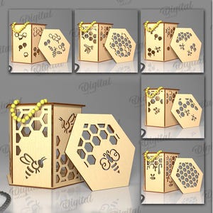3D Bienen Boxen Bundle, Holzkiste Laser geschnitten, Waben Aufbewahrung, 3D Honigbiene Schatulle Laser geschnitten, Küchendekor svg, Biene svg, Honigbiene svg